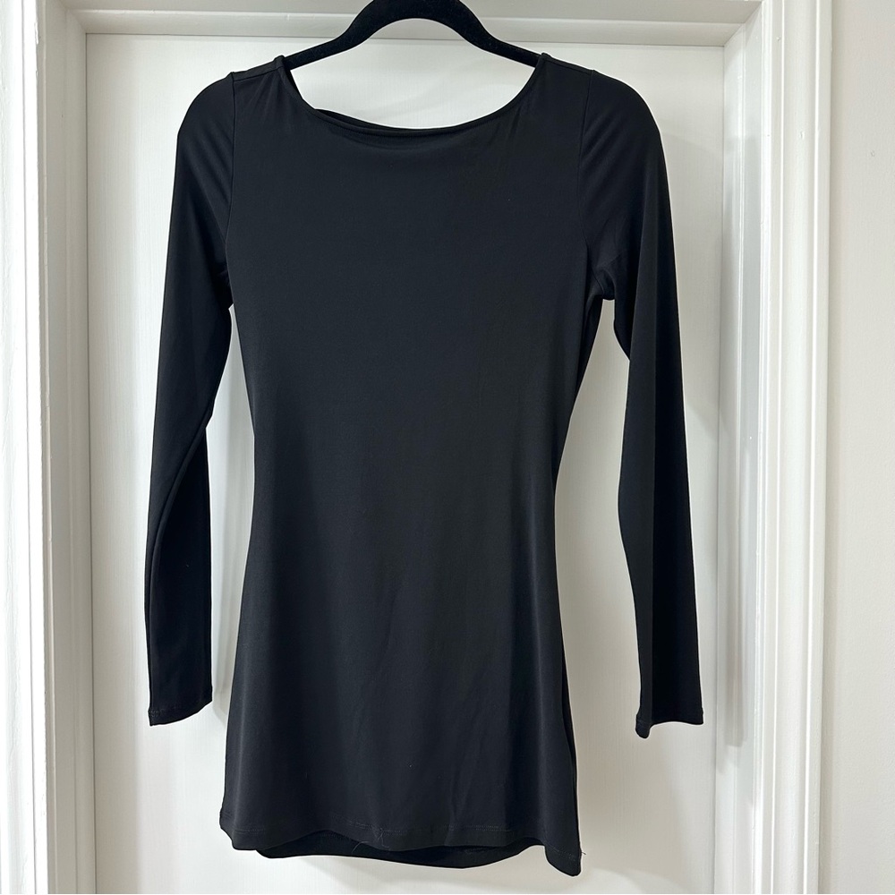 Guess Black Long Sleeve Boatneck Low Back Tunic Top, Size S, NWT